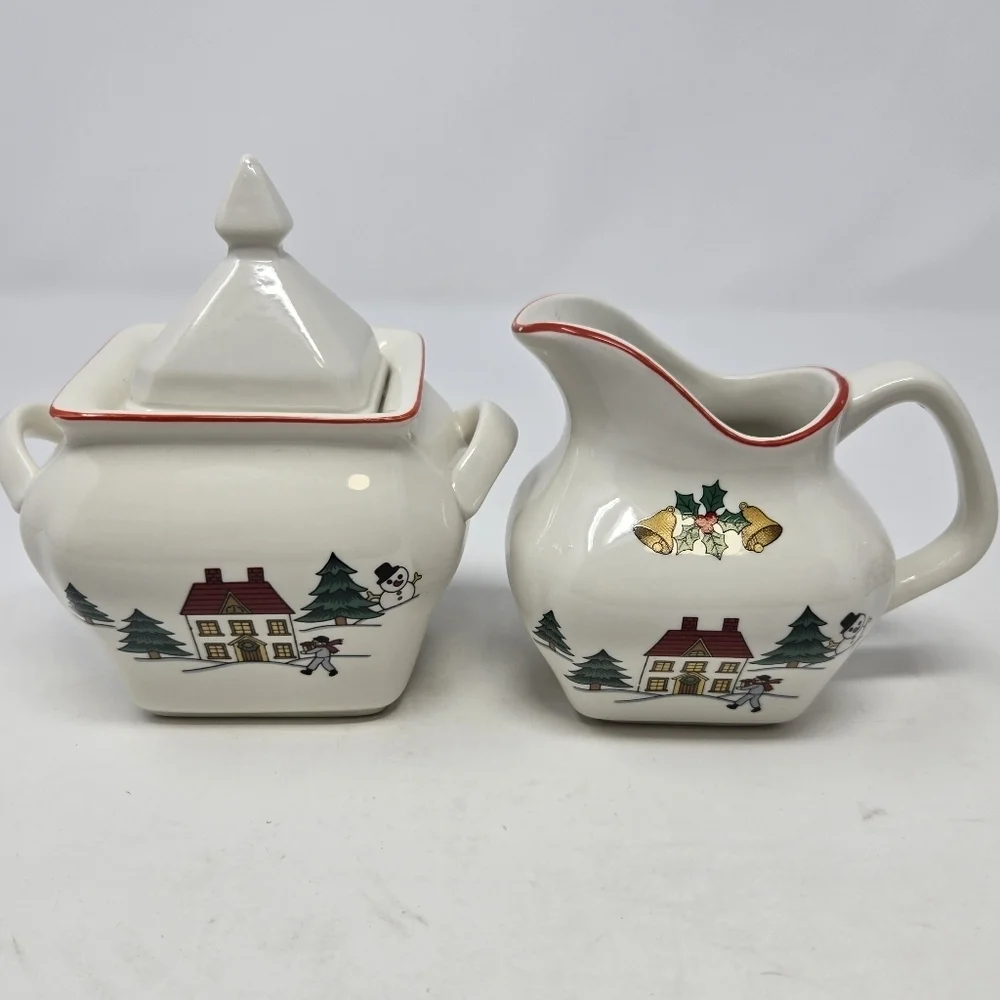 JAMESTOWN CHINA THE JOY OF CHRISTMAS 3 PIECE SET CREAM SUGAR CANISTER HOLIDAY